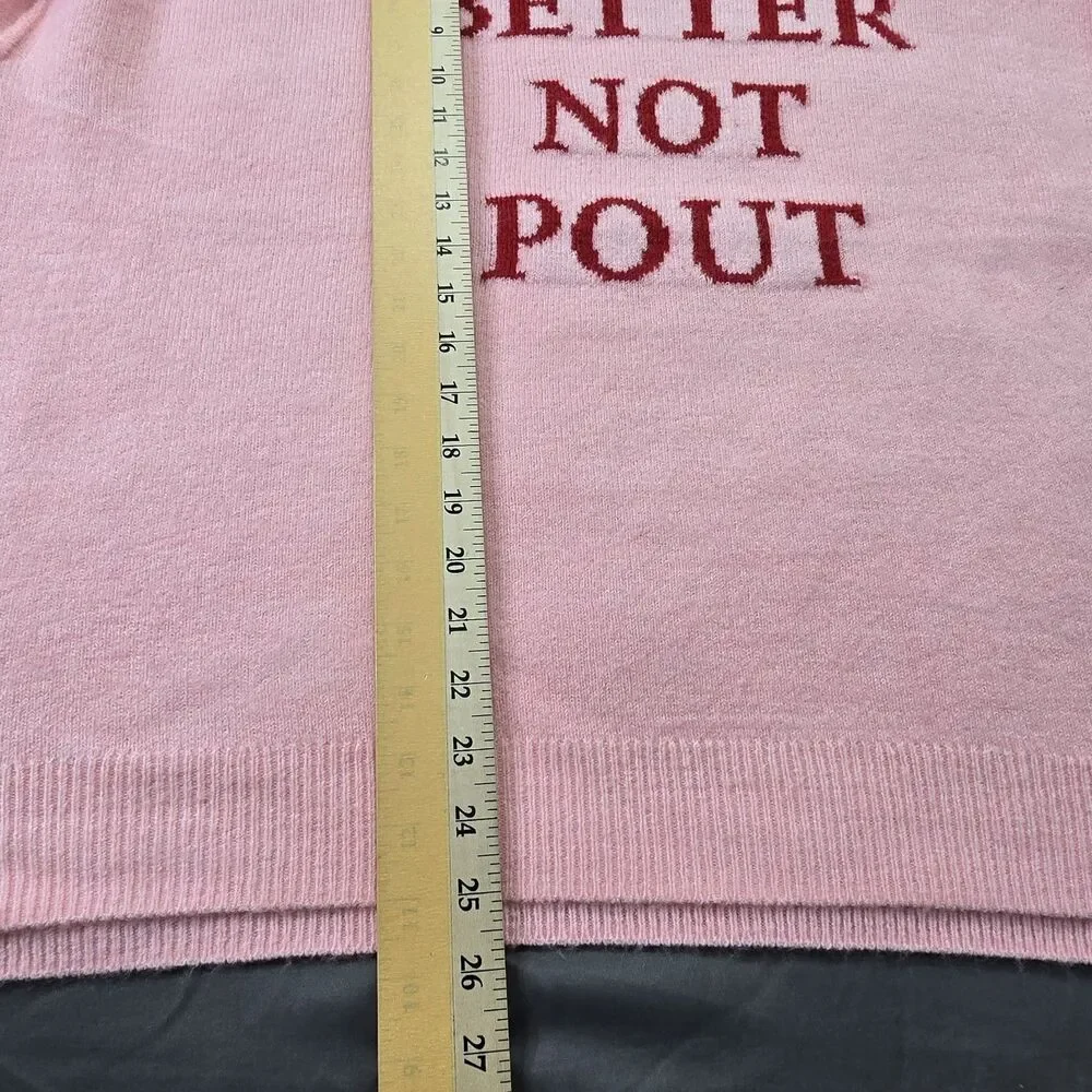 CECE Womens Large “Better Not Pout” Christmas Knit Sweater Top Pink